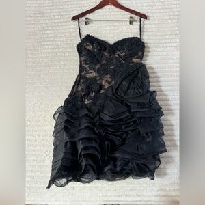 Vintage Lillie Rubin Coquette Black Nude Floral 80s Party 80’s Strapless Lace